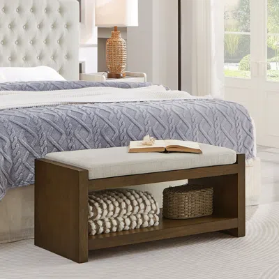 Streamdale Furniture Streamdale 40" Beige Bench With Shoe Rack & Removable Cushion