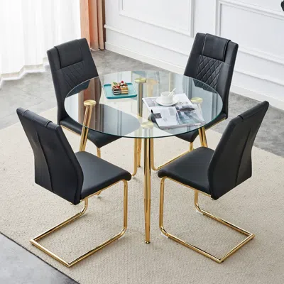 Streamdale Furniture Streamdale 40" Glass Dining Table With 4 Pu Cushion Chairs