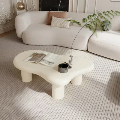 Streamdale Furniture Streamdale 40 Inch Cream Cloud Shaped Coffee Table For Living Room In White