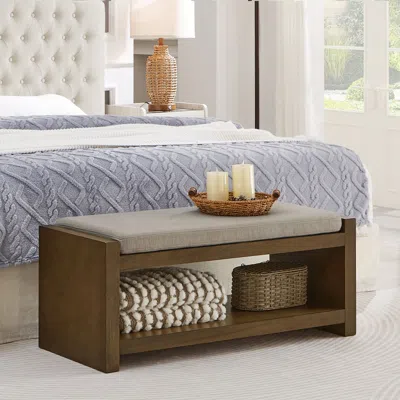 Streamdale Furniture Streamdale 40" Linen Bench With Shoe Rack & Removable Cushion
