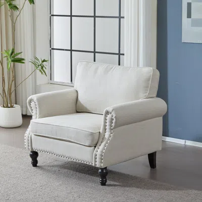 Streamdale Furniture Streamdale 40" Nailhead Trim Sofa, Faux Leather Rolled Arm, 1 Seater