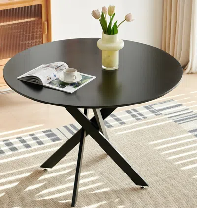 Streamdale Furniture Streamdale 42" Black Mid-century Dining Table With Round Mdf Top And Cross Legs