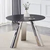 Streamdale Furniture Streamdale 42-inch Burn Stone Round Table With Stainless Steel Legs