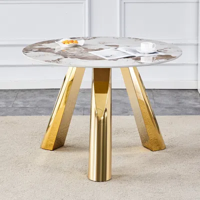 Streamdale Furniture Streamdale 42-inch Round Pattern Burning Stone Table
