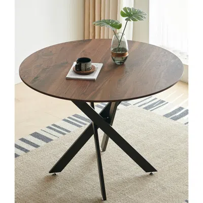 Streamdale Furniture Streamdale 42" Mid-century Dining Table With Round Mdf Top And Metal Legs