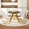 Streamdale Furniture Streamdale 42" Round Sintered Stone Table & 6 White/gold Chairs