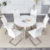 Streamdale Furniture Streamdale 42" Round Sintered Stone Table & 6 White/silver Chairs