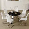 Streamdale Furniture Streamdale 42" Round Sintered Stone Table & 6 White/silver Chairs