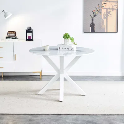 Streamdale Furniture Streamdale 42.1" Mid-century White Dining Table For 4-6 People