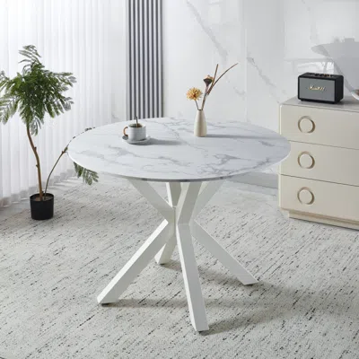 Streamdale Furniture Streamdale 42.1" White Mid-century Dining Table With Round Mdf Top