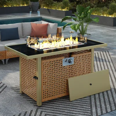 Streamdale Furniture Streamdale 43" Propane Fire Pit Table - 60000 Btu Wicker With Wind Guard