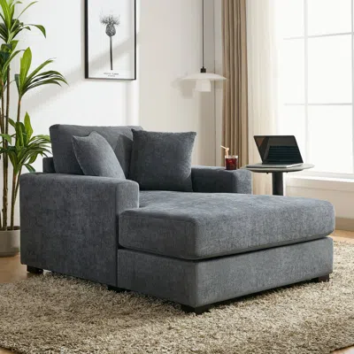 Streamdale Furniture Streamdale 43.5" Chaise Lounger Sofa With Amenities, Blue Gray Chenille
