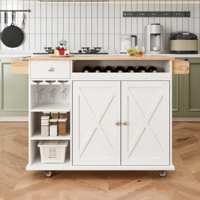 Streamdale Furniture Streamdale 44 Inch Kitchen Island Cart With Solid Wood Top