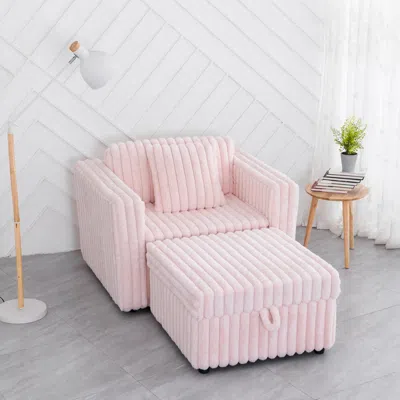 Streamdale Furniture Streamdale 44.9" Pink Modular Sofa & Ottoman Set - Comfy & Stylish