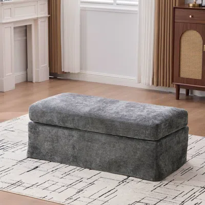 Streamdale Furniture Streamdale 46" Wide Modern Chenille Ottoman With Black Metal Legs, Charcoal