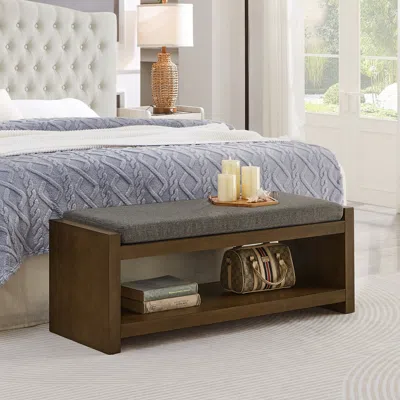 Streamdale Furniture Streamdale 47" Accent Bench With Shoe Rack, Padded Seat, Removable Cushion - Granite