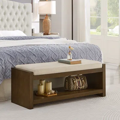 Streamdale Furniture Streamdale 47" Accent Bench With Shoe Rack, Padded Seating, Removable Cushion