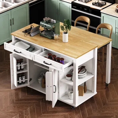 Streamdale Furniture Streamdale 47" Extendable Kitchen Island With Storage, Power Outlet