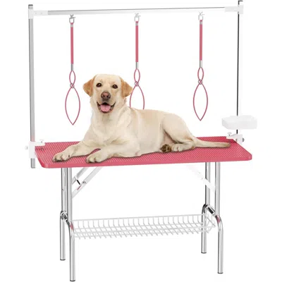 Streamdale Furniture Streamdale 47" Foldable Pet Grooming Table With Adjustable Arm And Storage Tray - Pink In Multi