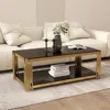 Streamdale Furniture Streamdale 47" Gold Glass Double-layer Coffee Table In Black