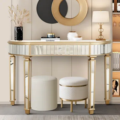 Streamdale Furniture Streamdale 47" Half-moon Mirrored Console Table - Fluted Glass & Crystal Knob