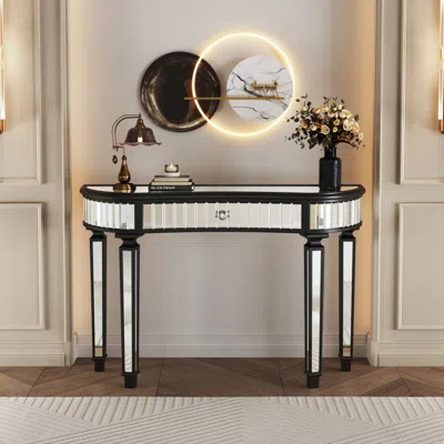 Streamdale Furniture Streamdale 47" Half-moon Mirrored Console Table - Silver Entryway Vanity Desk