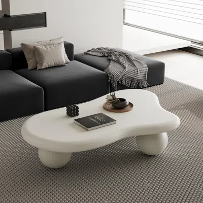 Streamdale Furniture Streamdale 47 Inch Cloud Shaped Coffee Table With 3 Ball Legs For Living Room, Cream White