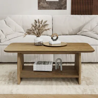 Streamdale Furniture Streamdale 47" Modern Double-layer Coffee Table With Storage In Brown