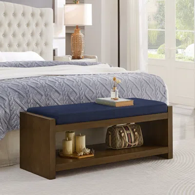 Streamdale Furniture Streamdale 47" Navy Blue Bench With Shoe Rack & Removable Cushion