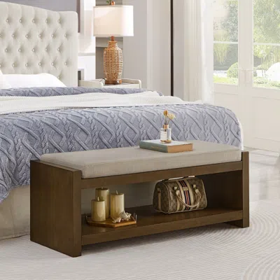 Streamdale Furniture Streamdale 47" Padded Bench With Shoe Rack - Granite Linen