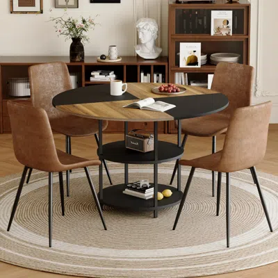 Streamdale Furniture Streamdale 47" Round Dining Set: Table & 4 Brown Chairs