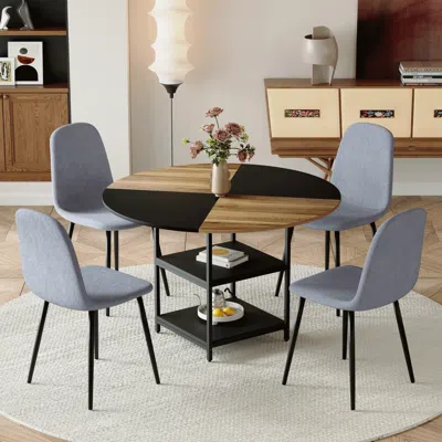 Streamdale Furniture Streamdale 47" Round Dining Set: Table With Storage & 4 Gray Linen Chairs
