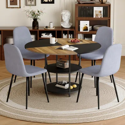 Streamdale Furniture Streamdale 47" Round Dining Set: Table With Storage & 4 Gray Linen Chairs