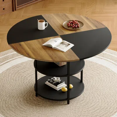 Streamdale Furniture Streamdale 47" Round Dining Table - Storage, Wood & Black Design