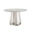 Streamdale Furniture Streamdale 47" Round Marble Dining Table, High Gloss Faux Marble Top, Stainless Steel Base (white) In White
