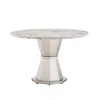 Streamdale Furniture Streamdale 47" Round Marble Dining Table, High Gloss Faux Marble Top, Stainless Steel Base (white)