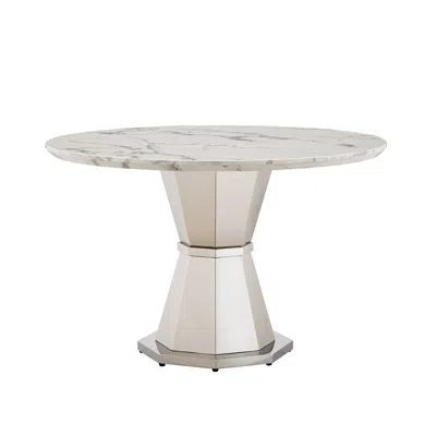 Streamdale Furniture Streamdale 47" Round Marble Dining Table, High Gloss Faux Marble Top, Stainless Steel Base (white)