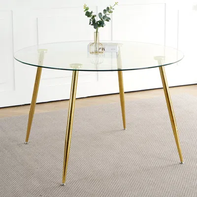 Streamdale Furniture Streamdale 47.2" Glass Dining Table, Gold Legs