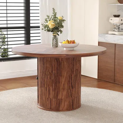 Streamdale Furniture Streamdale 47.2" Round Walnut Dining Table - Double Layer Storage & Roman Column
