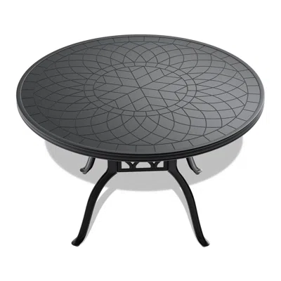 Streamdale Furniture Streamdale Ø47.24-inch Cast Aluminum Patio Dining Table With Black Frame And Carved Texture On The T