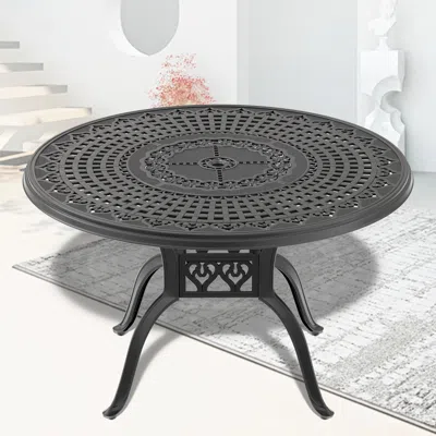 Streamdale Furniture Streamdale Ø47.24-inch Cast Aluminum Patio Dining Table With Black Frame And Umbrella Hole