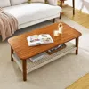 Streamdale Furniture Streamdale 47.25" Mid-century Coffee Table With Woven Shelf, Boho Rattan Coffee Table With Storage,