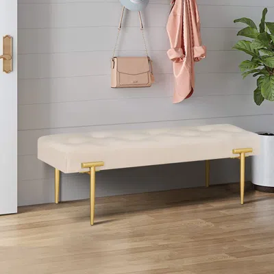 Streamdale Furniture Streamdale 48" Modern Ottoman Bench Velvet Bench Upholstered Footrest With Gold Metal Legs And Padde