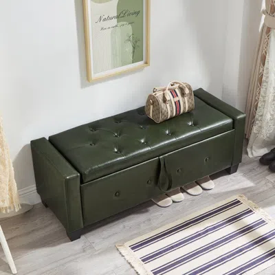 Streamdale Furniture Streamdale 48" Storage Ottoman Bench - Tufted Faux Leather - Dark Green
