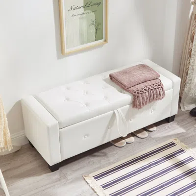 Streamdale Furniture Streamdale 48" Storage Ottoman Bench - Tufted Faux Leather - Ivory White