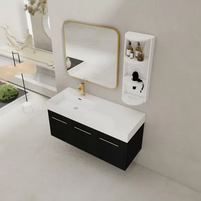 Streamdale Furniture Streamdale 48" Wall-mount Vanity, Resin Left Basin, Kd-package In Black