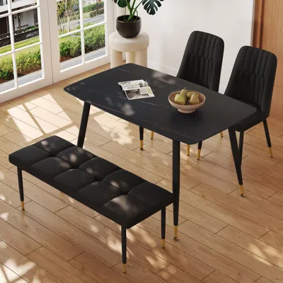 Streamdale Furniture Streamdale 48.4" Sintered Stone Dining Set (2 Chairs, 1 Bench) For Modern Homes