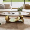 Streamdale Furniture Streamdale 49" Faux Marble Oval Coffee Table, Gold Base In Gold