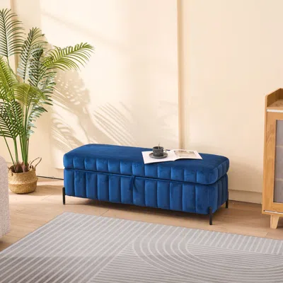 Streamdale Furniture Streamdale 49.21"wide Velvet Storage Soft Bench For Living Room, Entryway And Bedroom. Navy