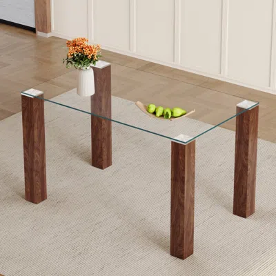 Streamdale Furniture Streamdale 49.6" Glass Dining Table W/ Walnut Legs
